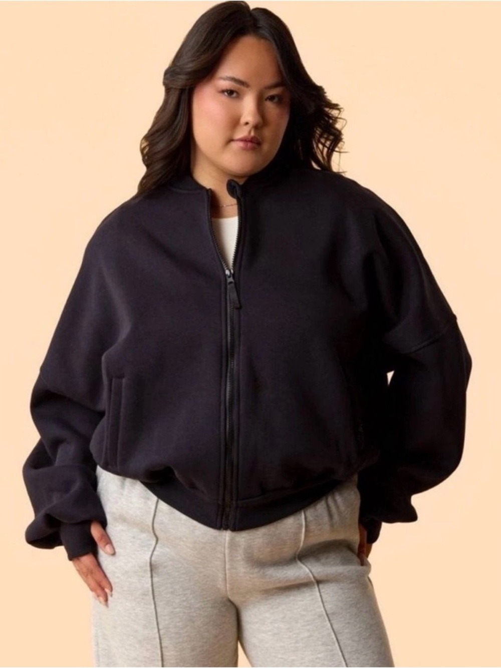 Blogilates Women’s Marshmallow Bomber Jacket, Black, Sz 3X, NWOT